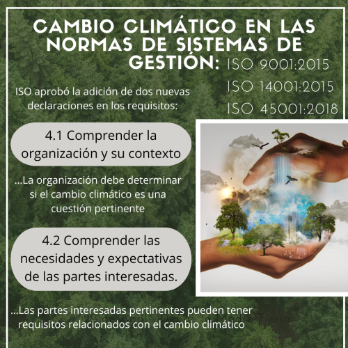 Cambio climático en las normas de sistemas de gestión ISO 90012015, ISO 140012015 e ISO 450012018